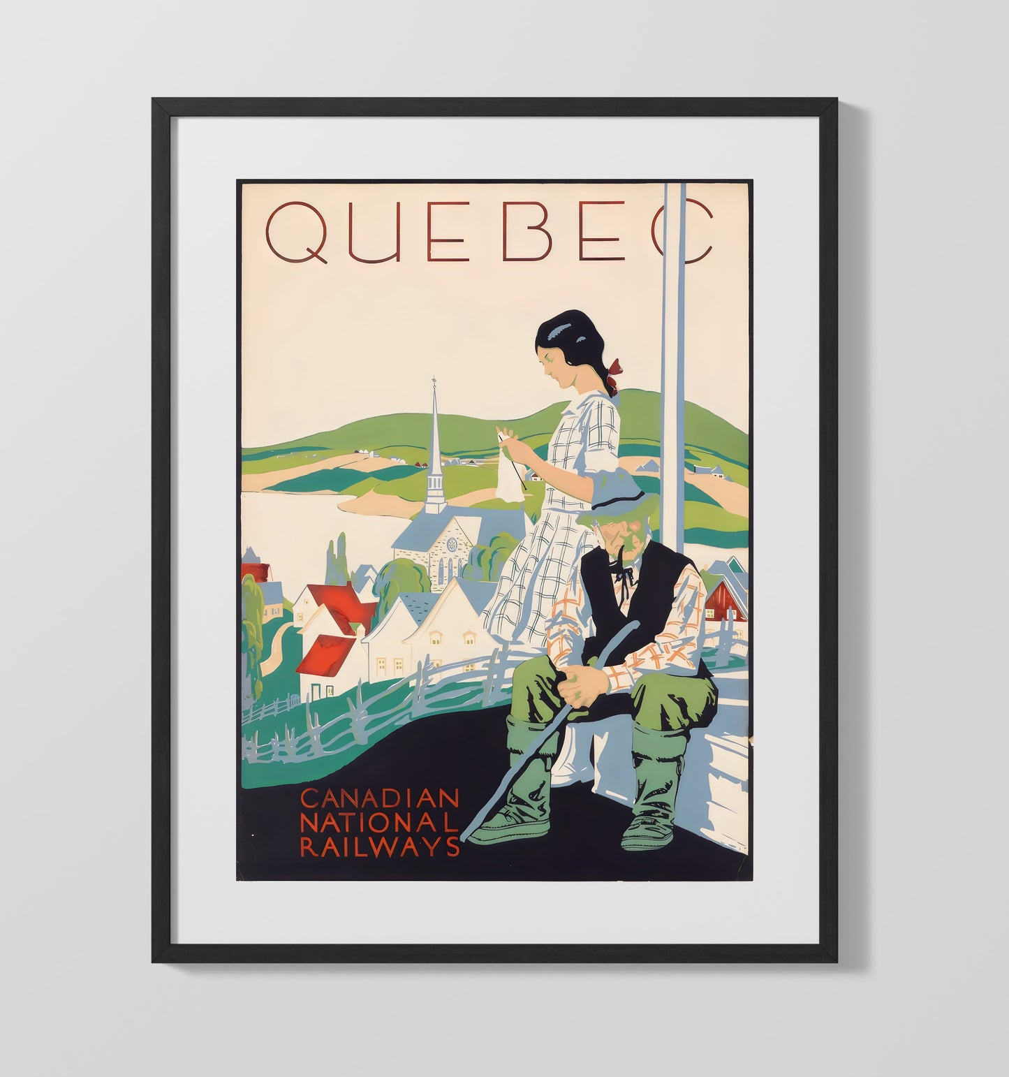 Quebec Canadian National Railways Vintage Travel Print 16x20 Gallery Frame travel wall art print