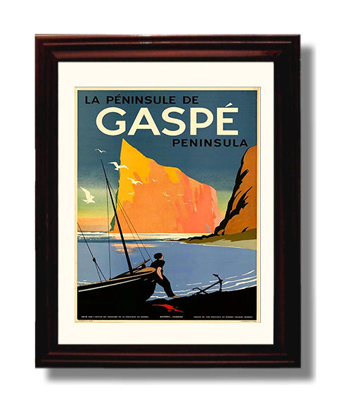 Quebec Gaspe Peninsula Vintage Travel Print 8x10 Beveled Frame travel wall art print
