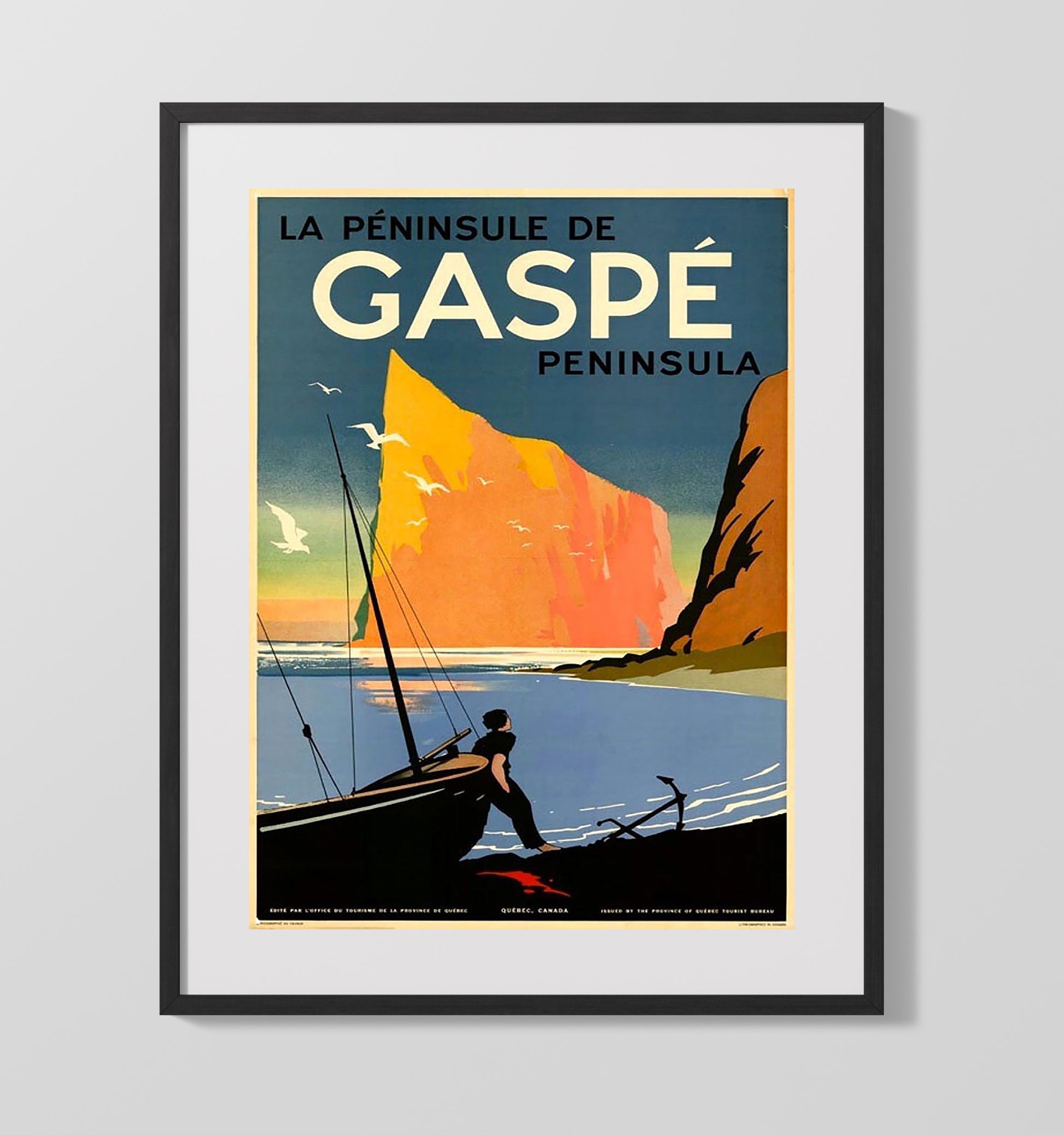 Quebec Gaspe Peninsula Vintage Travel Print 16x20 Gallery Frame travel wall art print