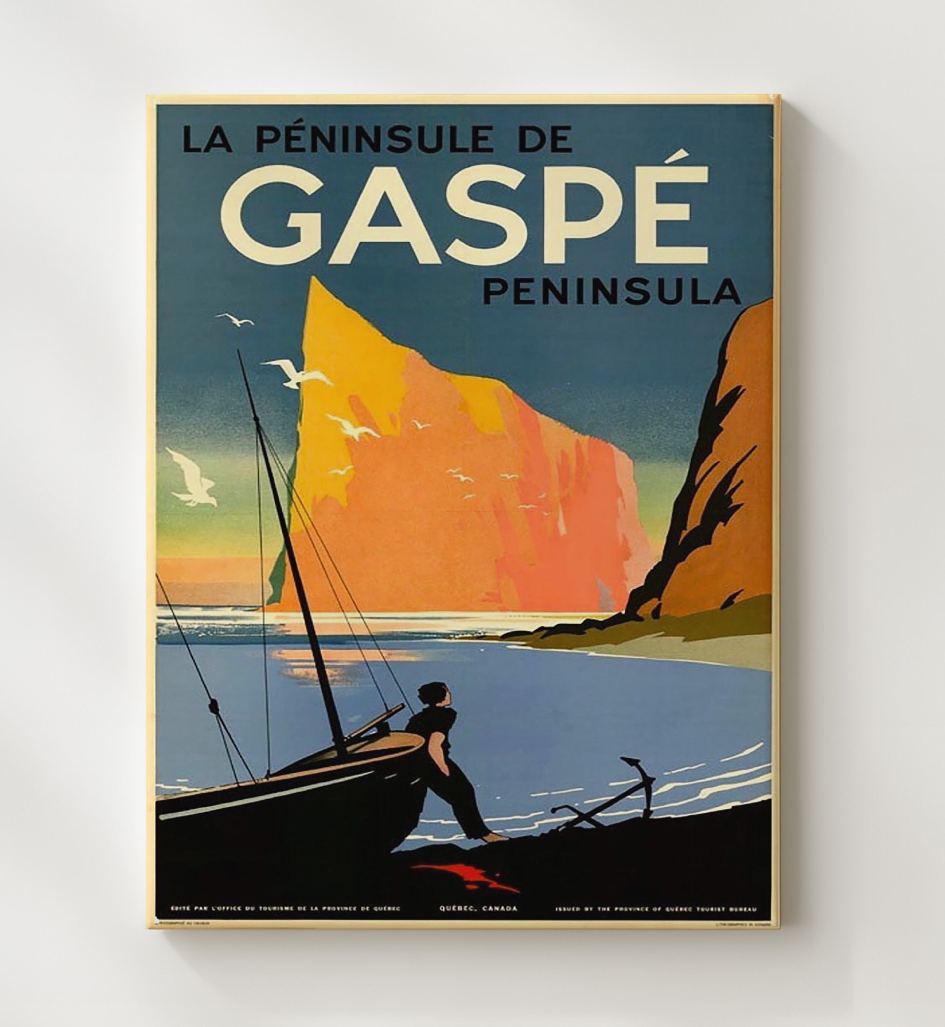 Quebec Gaspe Peninsula Vintage Travel Print 20x24 Canvas travel wall art print