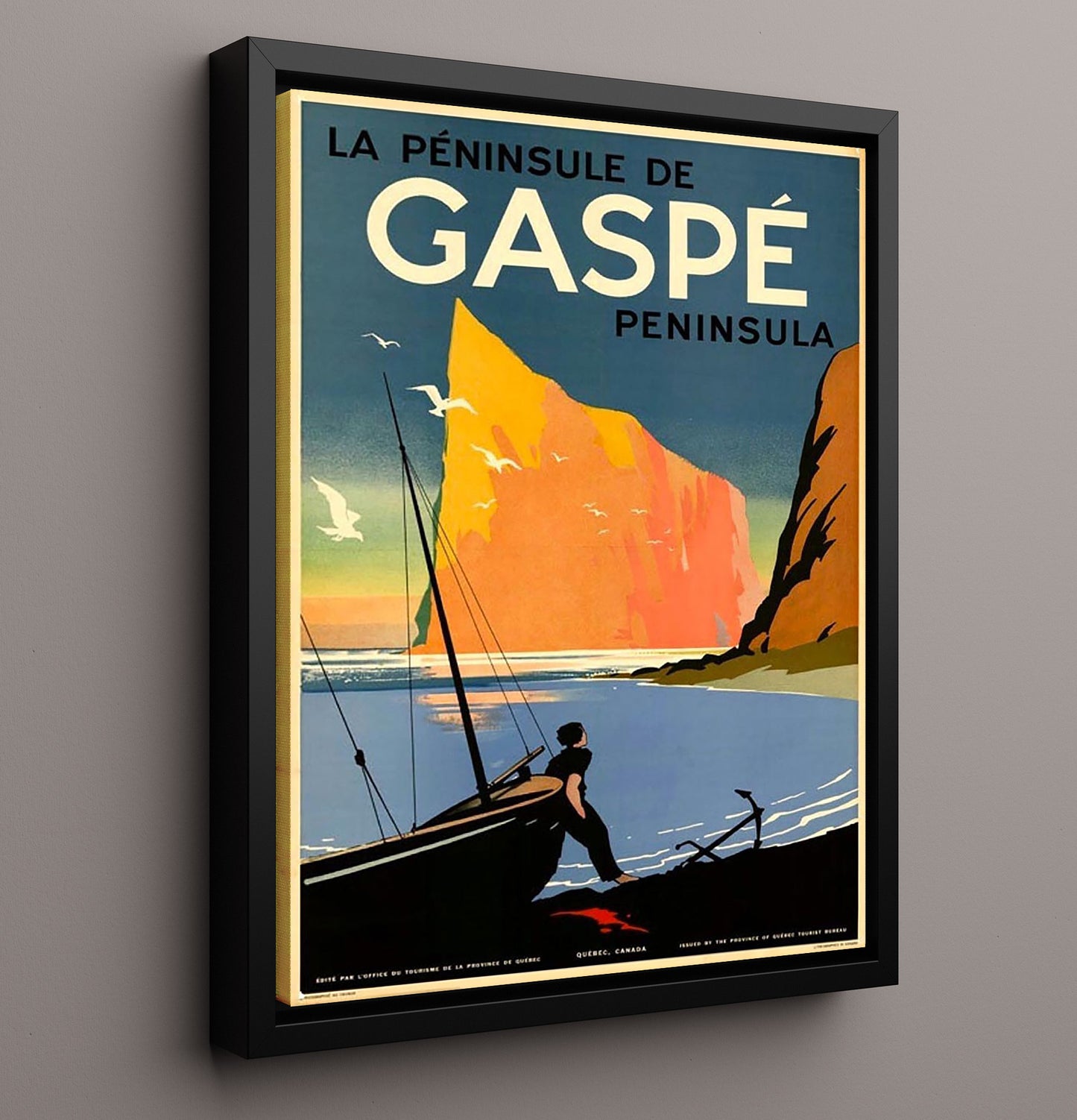Quebec Gaspe Peninsula Vintage Travel Print 16x20 Framed Canvas travel wall art print