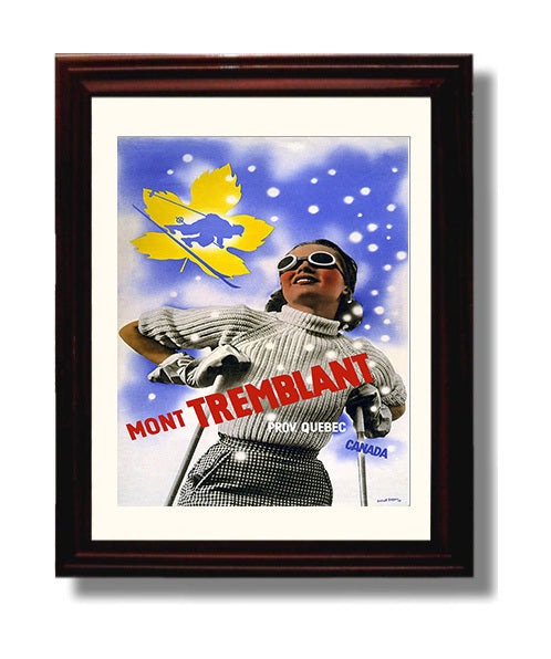 Quebec Mont Tremblant Vintage Travel Print 8x10 Beveled Frame travel wall art print