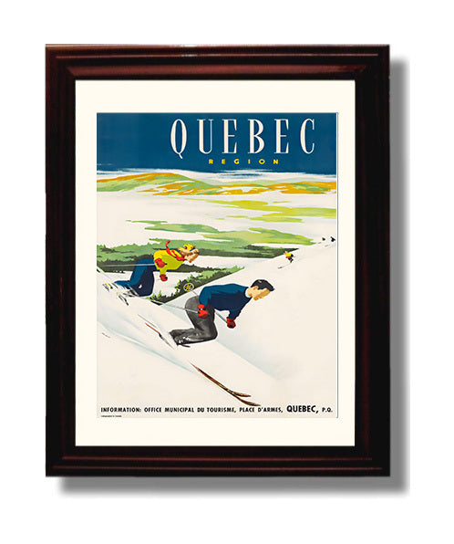 Quebec Ski Tourism Vintage Travel Print 8x10 Beveled Frame travel wall art print