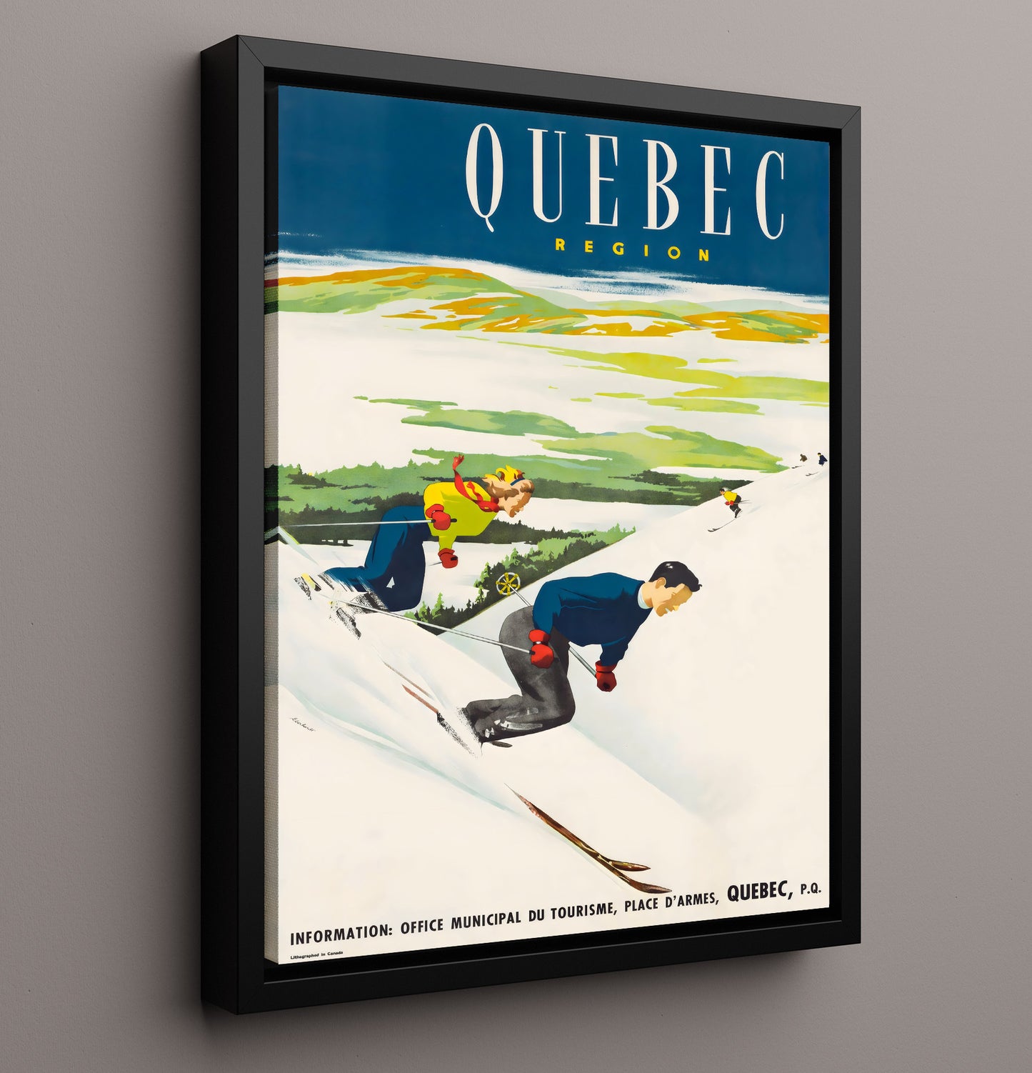 Quebec Ski Tourism Vintage Travel Print 16x20 Framed Canvas travel wall art print