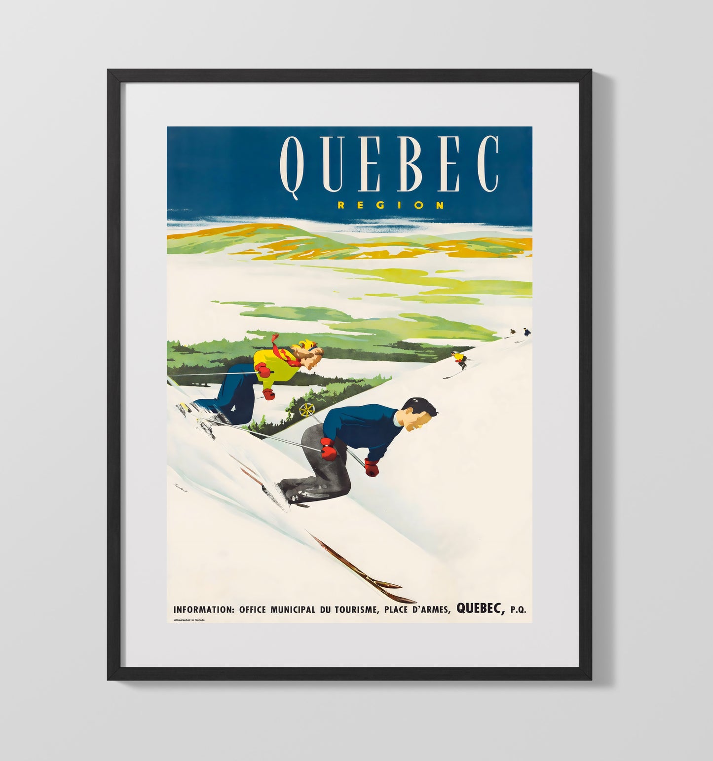 Quebec Ski Tourism Vintage Travel Print 16x20 Gallery Frame travel wall art print