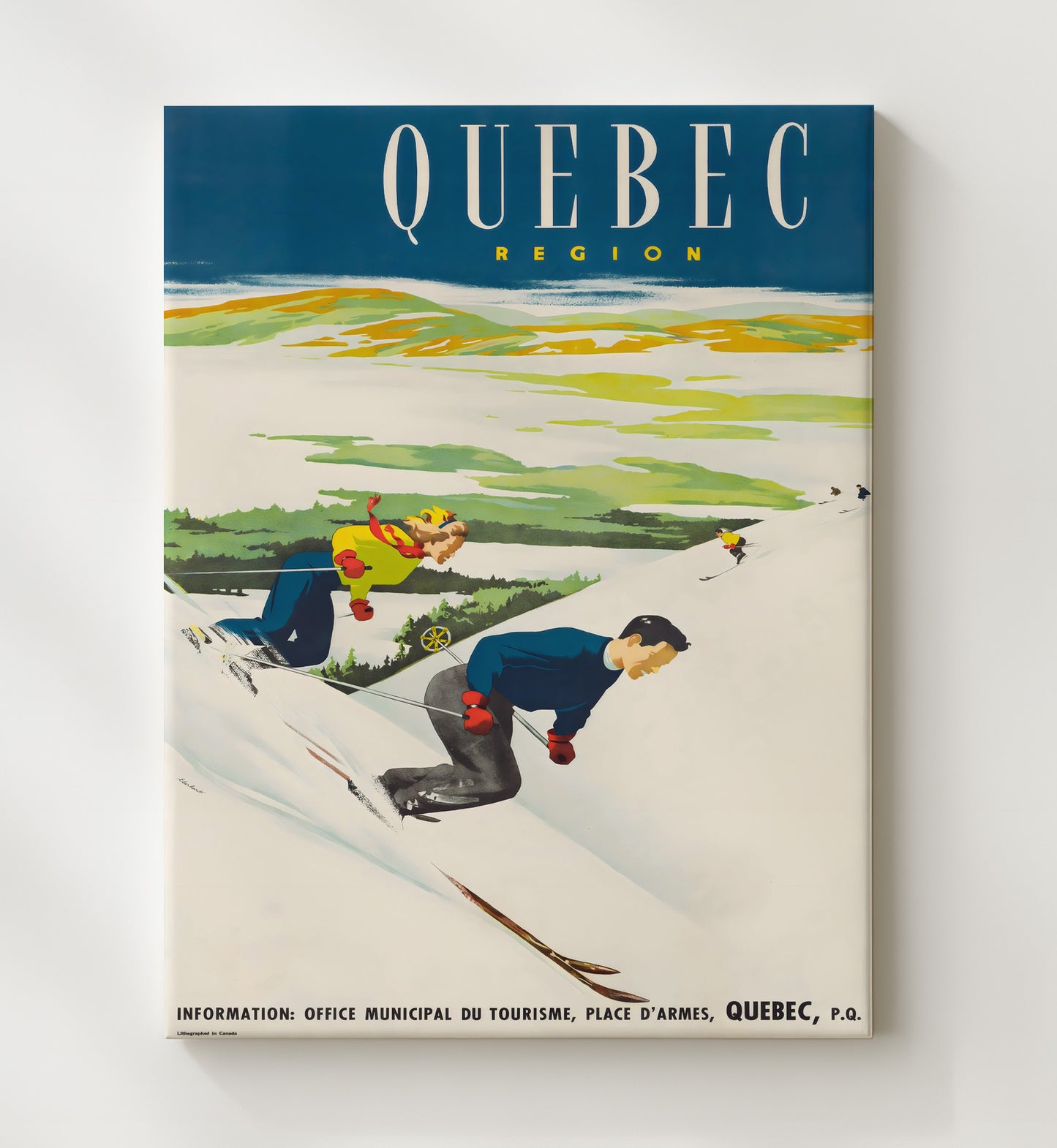 Quebec Ski Tourism Vintage Travel Print 20x24 Canvas travel wall art print