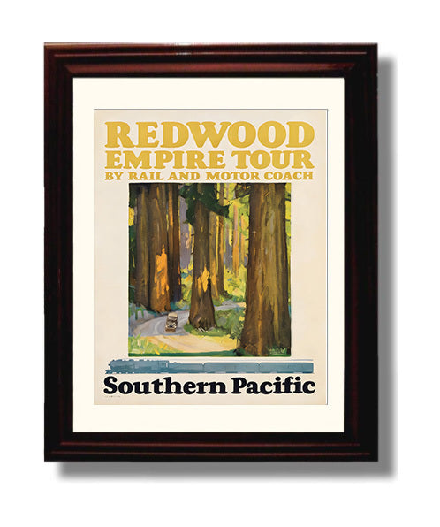 Redwood Southern Pacific Vintage Travel Print 8x10 Beveled Frame travel wall art print