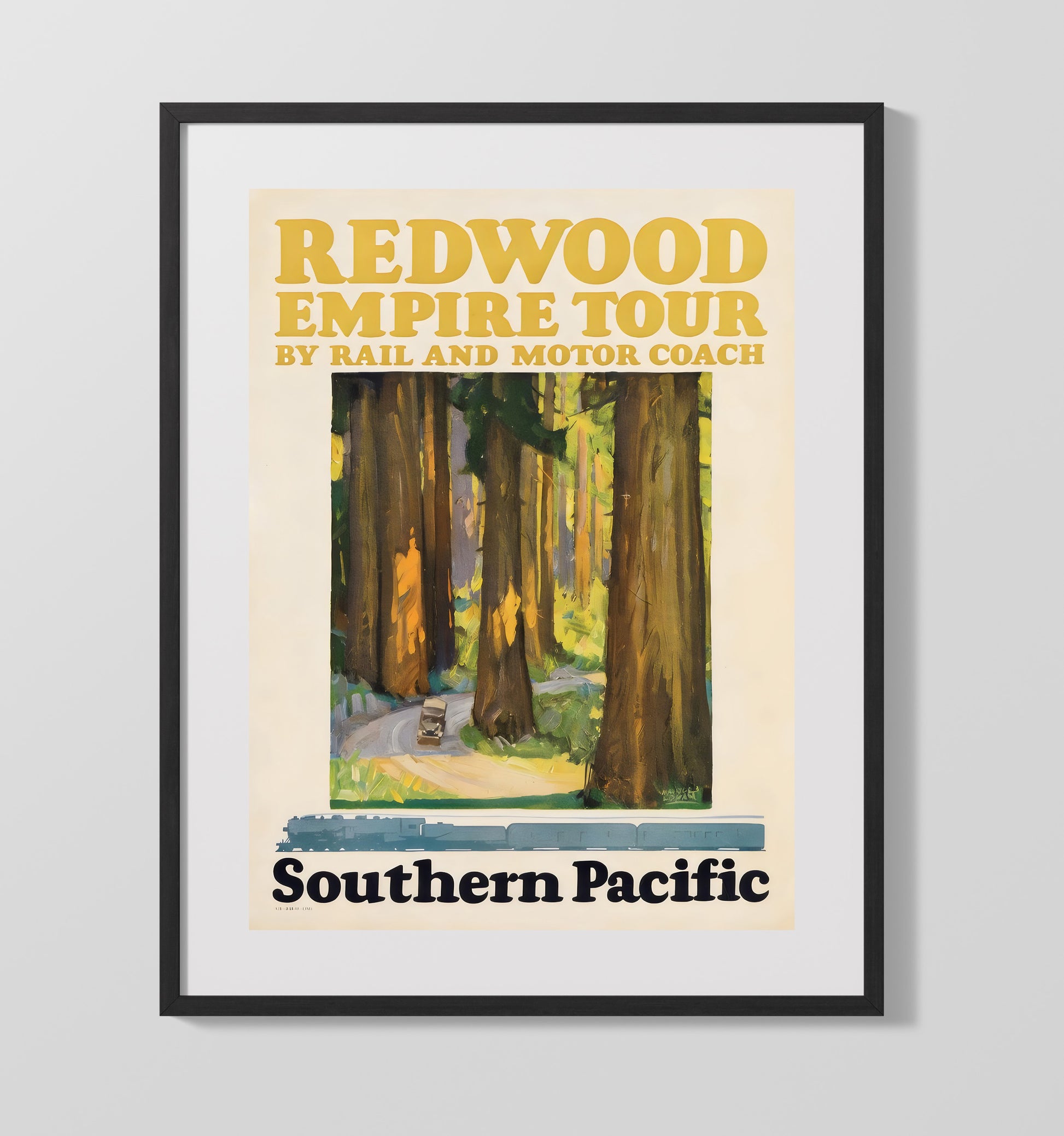 Redwood Southern Pacific Vintage Travel Print 16x20 Gallery Frame travel wall art print