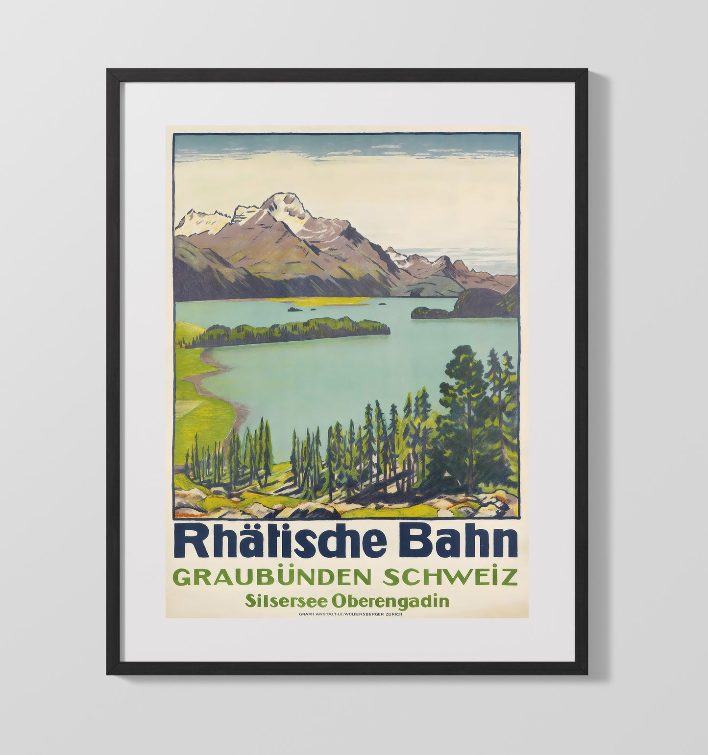 Rhatische Bahn Switzerland Vintage Travel Print 16x20 Gallery Frame travel wall art print