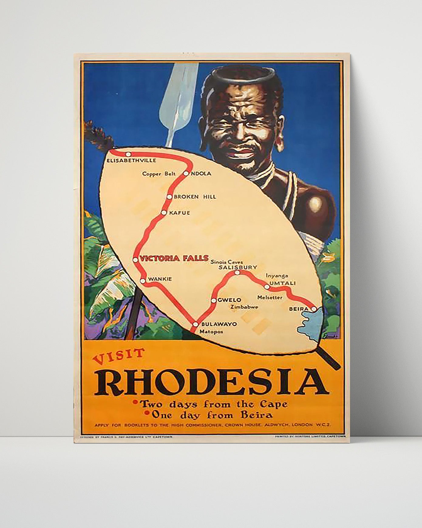 Rhodesia Travel Map Vintage Travel Print 16x20 Unframed Print travel wall art print