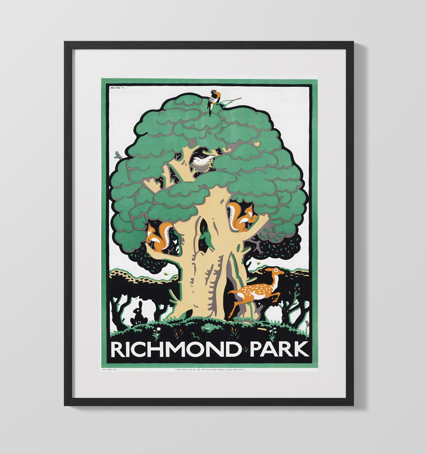 Richmond Park Vintage Travel Print 16x20 Gallery Frame travel wall art print