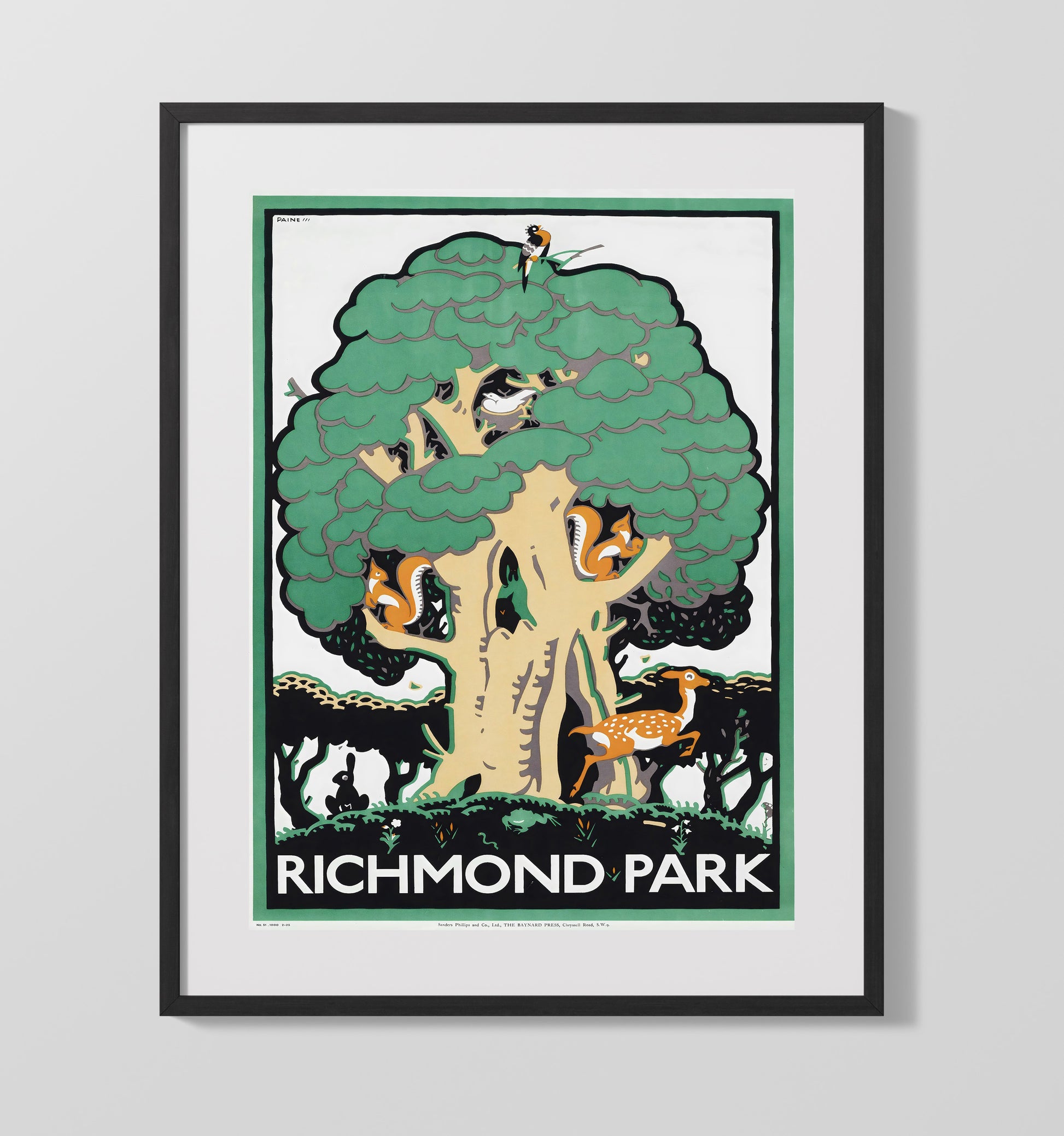 Richmond Park Vintage Travel Print 16x20 Gallery Frame travel wall art print