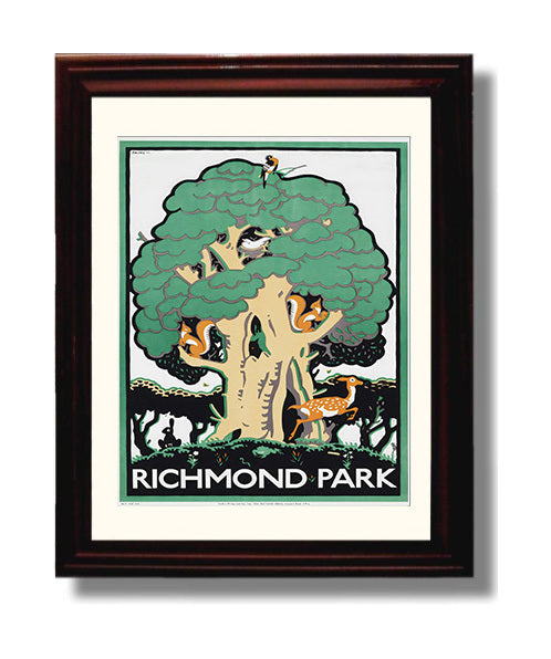 Richmond Park Vintage Travel Print 8x10 Beveled Frame travel wall art print