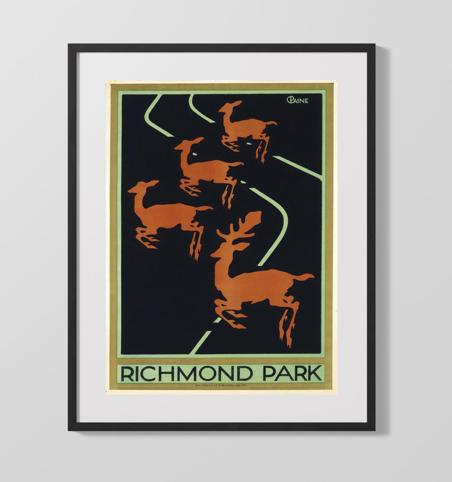 Richmond RichmondPark Vintage Travel Print 16x20 Gallery Frame travel wall art print