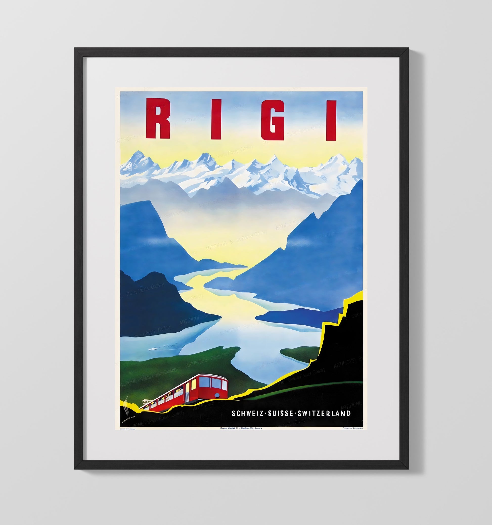 Rigi Switzerland Scenic Alps Vintage Travel Print 16x20 Gallery Frame travel wall art print
