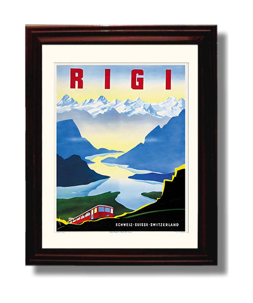 Rigi Switzerland Scenic Alps Vintage Travel Print 8x10 Beveled Frame travel wall art print