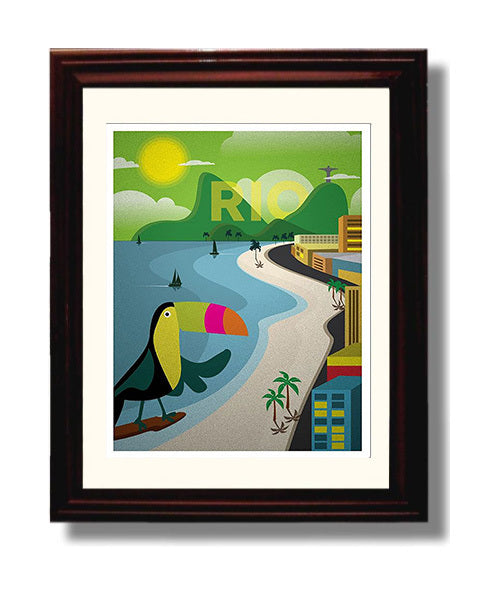 Rio Brazil Vintage Travel Print 8x10 Beveled Frame travel wall art print