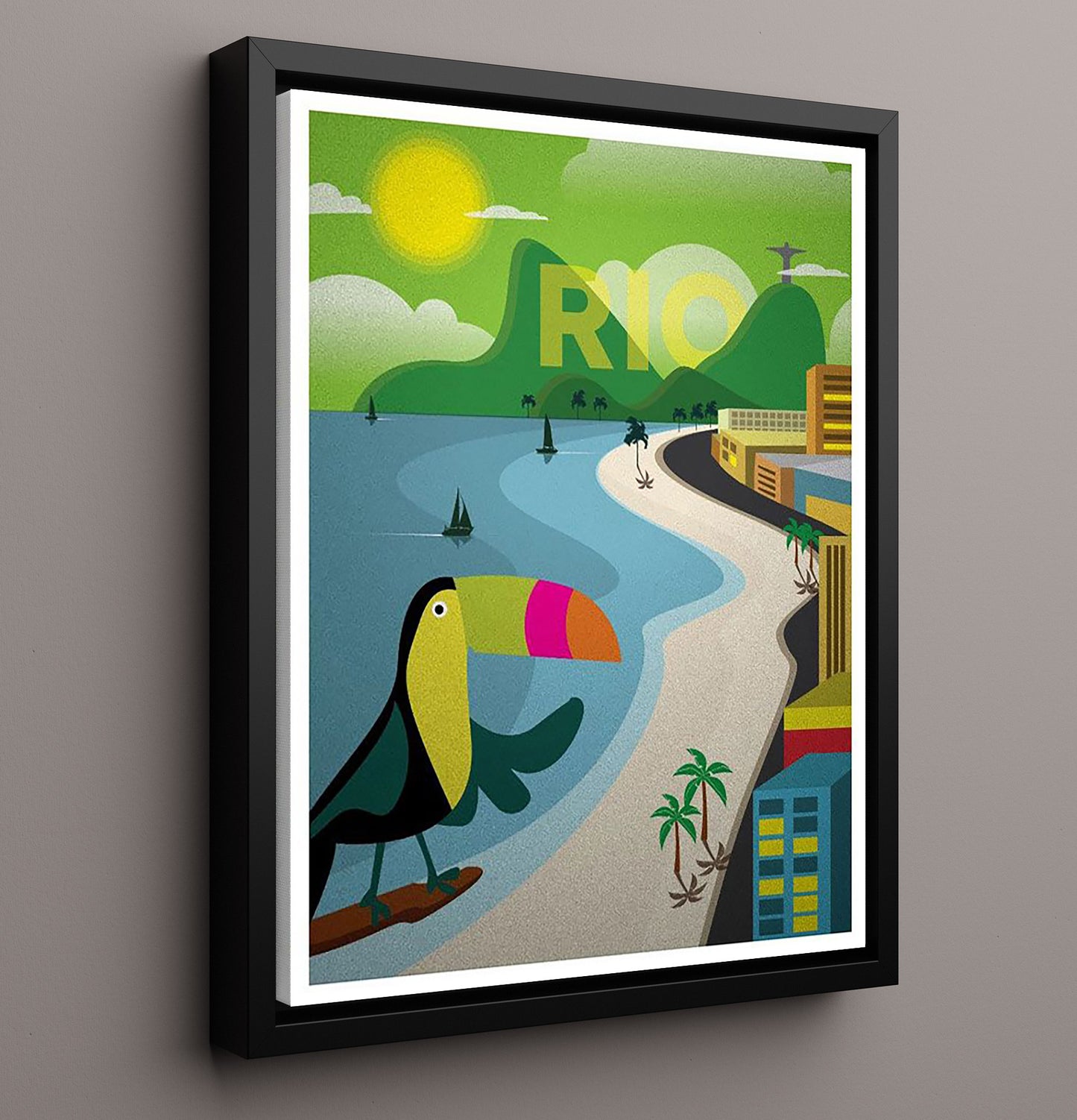 Rio Brazil Vintage Travel Print 16x20 Framed Canvas travel wall art print