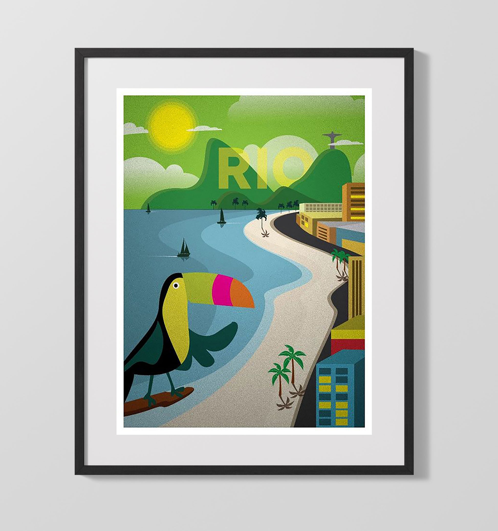 Rio Brazil Vintage Travel Print 16x20 Gallery Frame travel wall art print