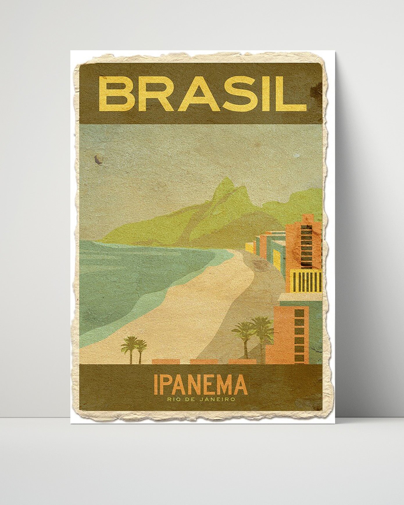 Rio de Janeiro Ipanema Beach Vintage Travel Print 16x20 Unframed Print travel wall art print
