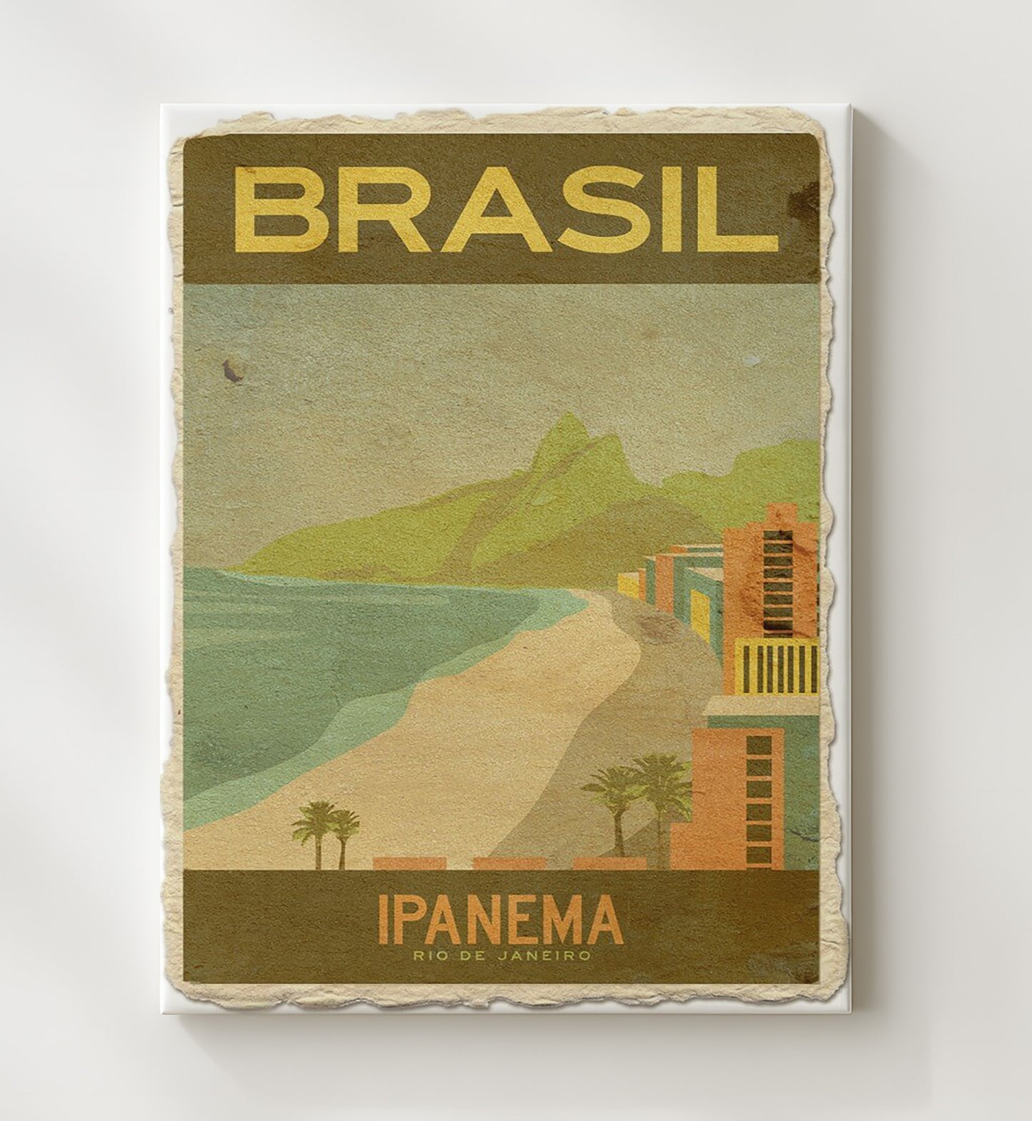 Rio de Janeiro Ipanema Beach Vintage Travel Print 20x24 Canvas travel wall art print