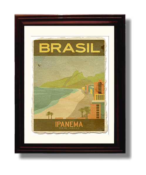 Rio de Janeiro Ipanema Beach Vintage Travel Print 8x10 Beveled Frame travel wall art print