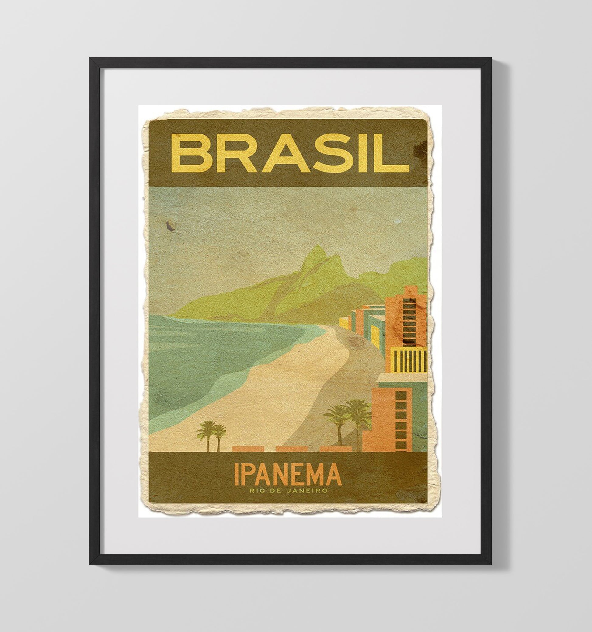 Rio de Janeiro Ipanema Beach Vintage Travel Print 16x20 Gallery Frame travel wall art print