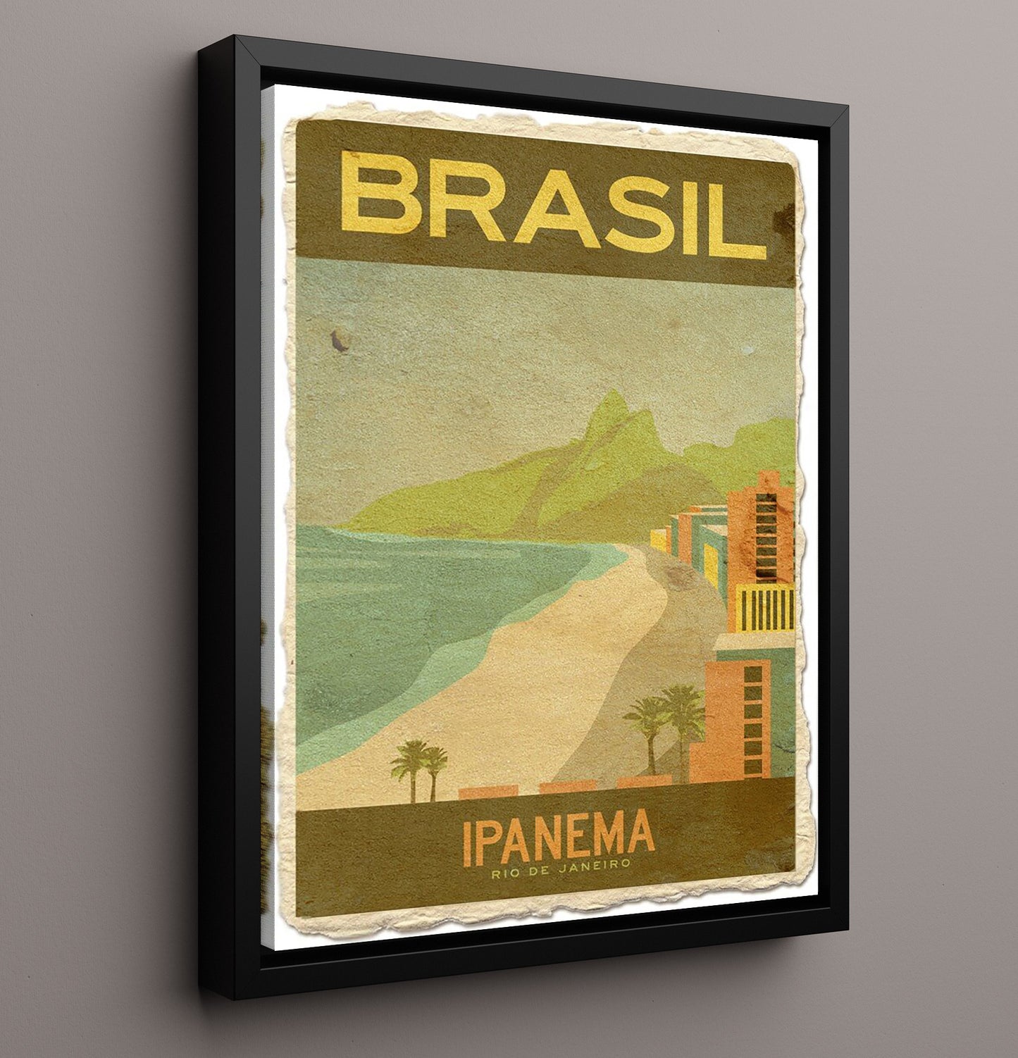 Rio de Janeiro Ipanema Beach Vintage Travel Print 16x20 Framed Canvas travel wall art print