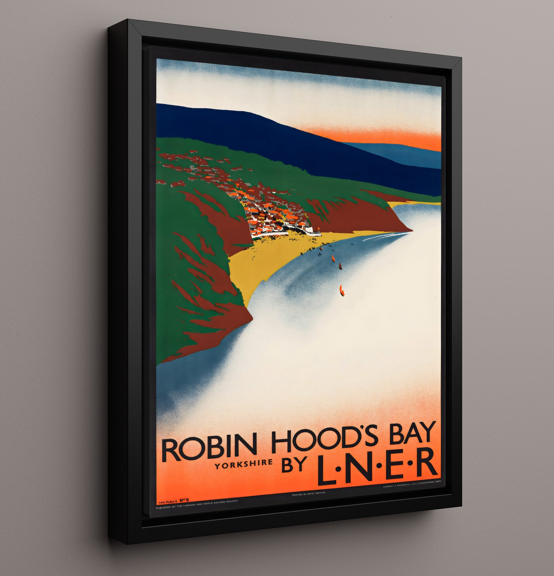 Robin Hoods Bay Yorkshire Vintage Travel Print 16x20 Framed Canvas travel wall art print