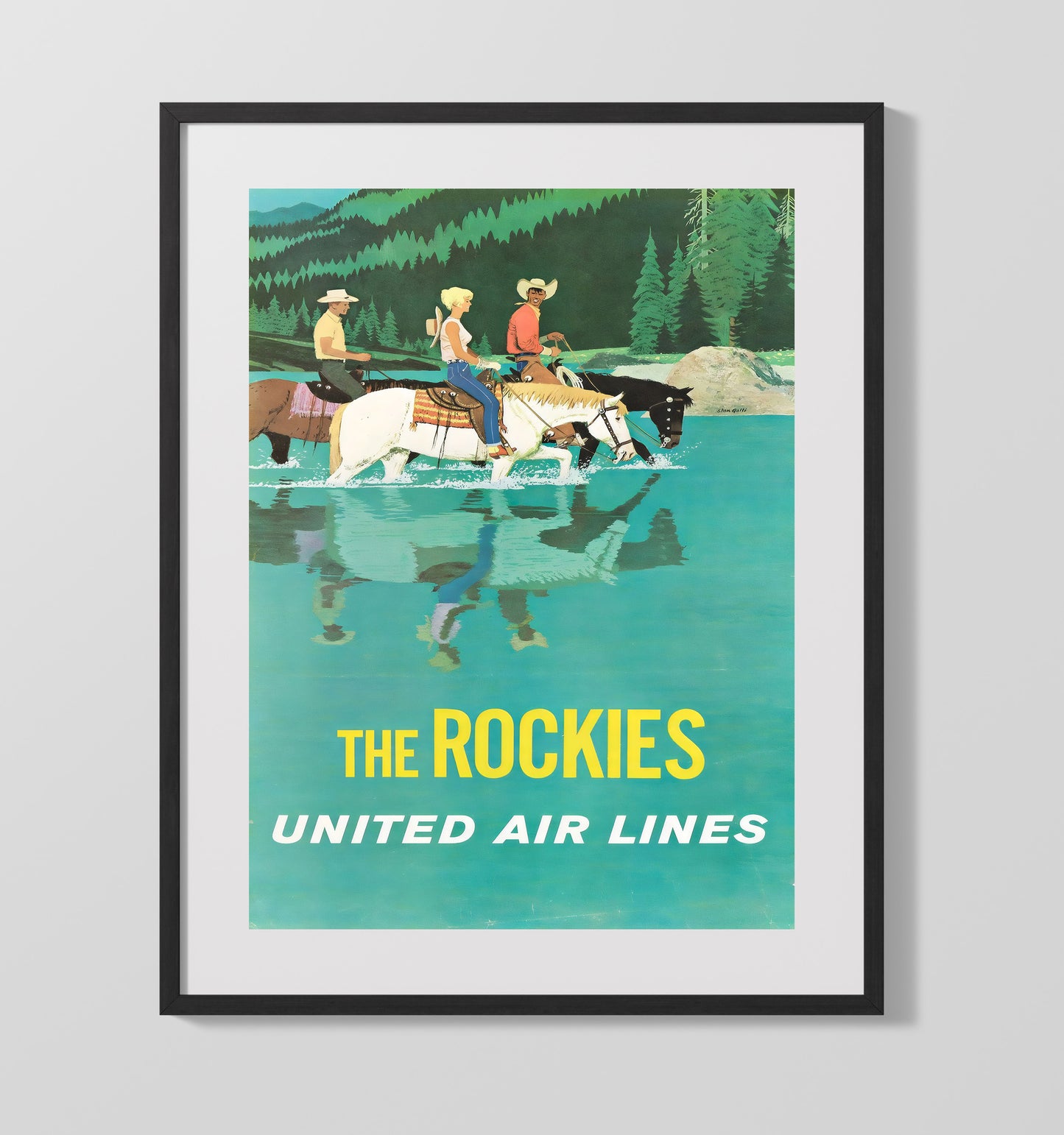 Rockies United Air Lines Vintage Travel Print 16x20 Gallery Frame travel wall art print