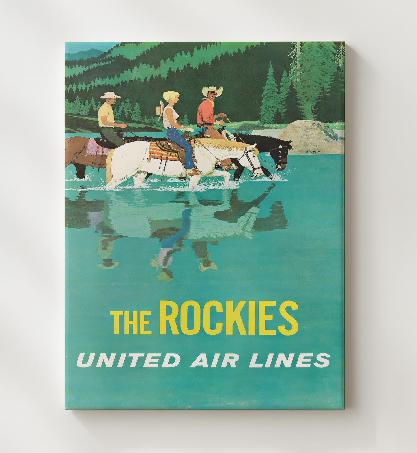 Rockies United Air Lines Vintage Travel Print 20x24 Canvas travel wall art print