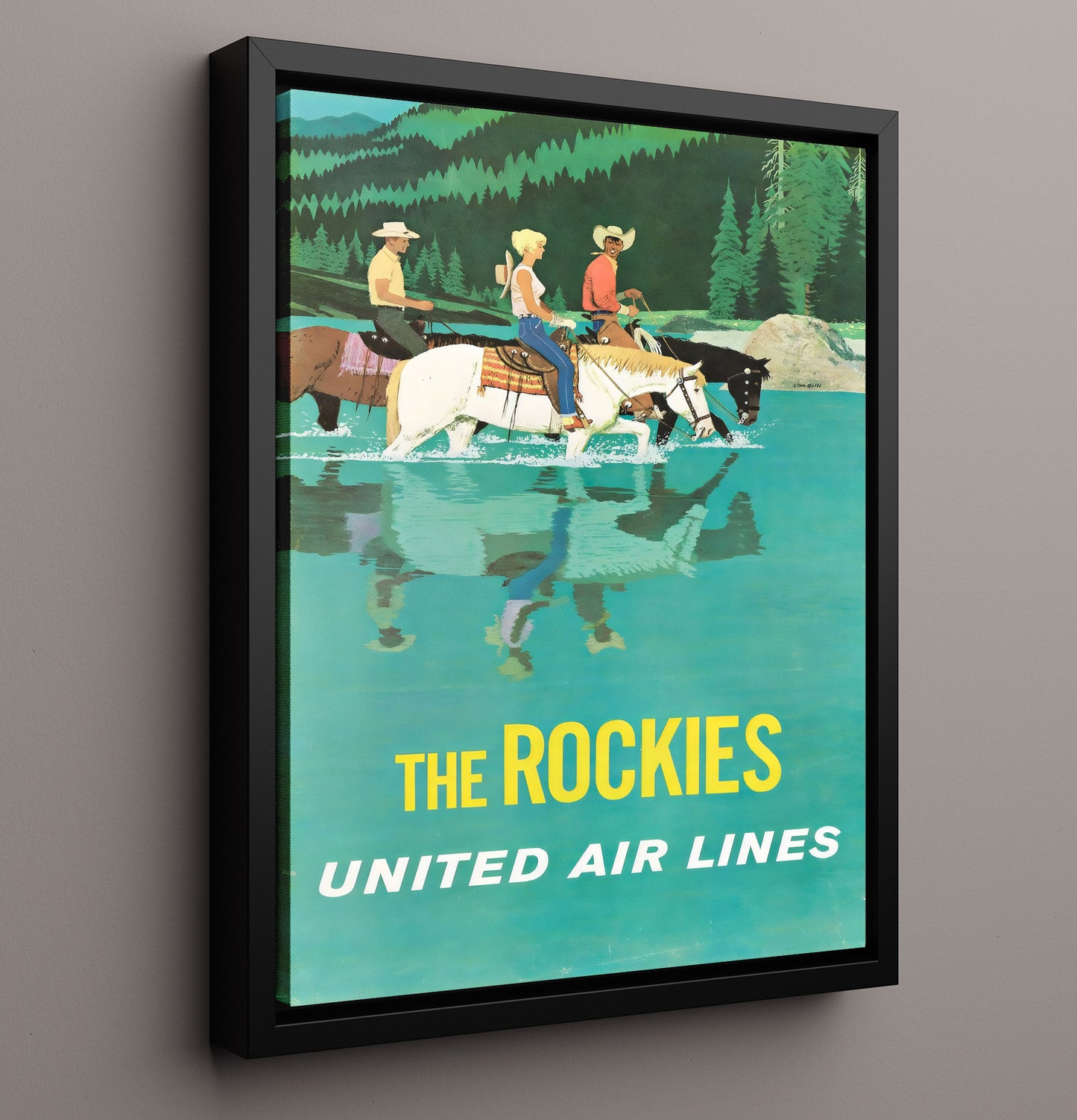 Rockies United Air Lines Vintage Travel Print 16x20 Framed Canvas travel wall art print
