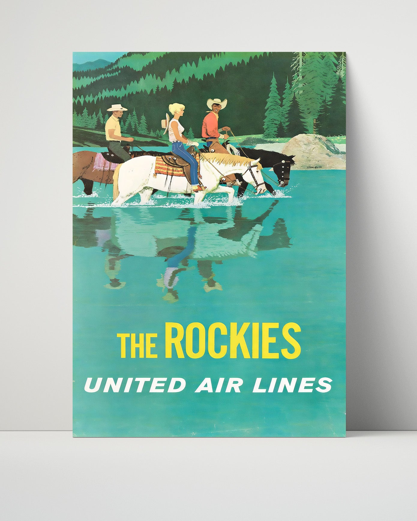 Rockies United Air Lines Vintage Travel Print 16x20 Unframed Print travel wall art print