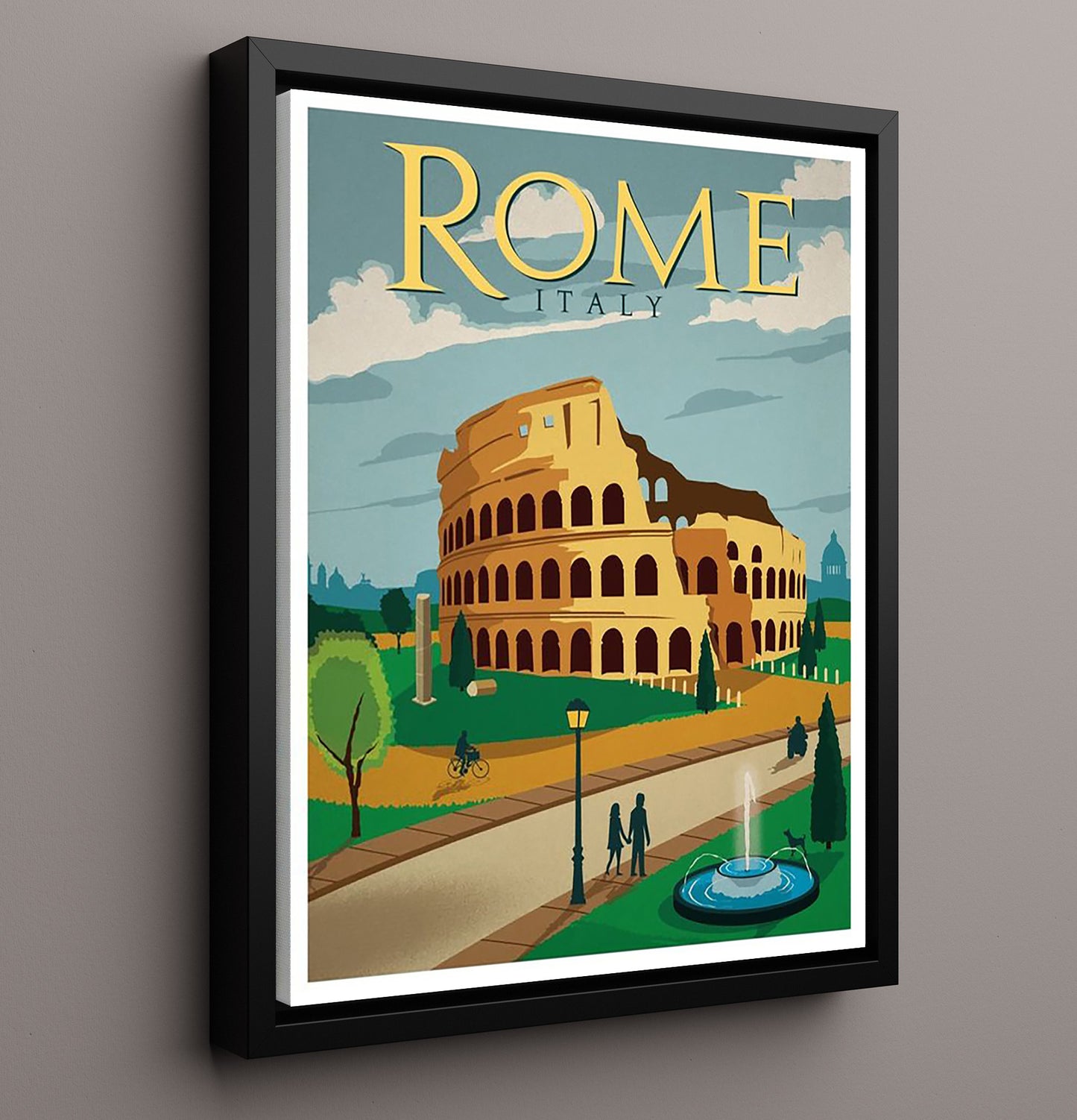 Rome Colosseum Italy Vintage Travel Print 16x20 Framed Canvas travel wall art print