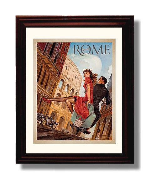 Rome Italy Vintage Travel Print 8x10 Beveled Frame travel wall art print