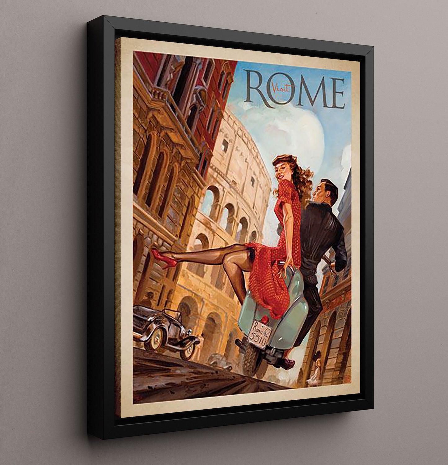 Rome Italy Vintage Travel Print 16x20 Framed Canvas travel wall art print