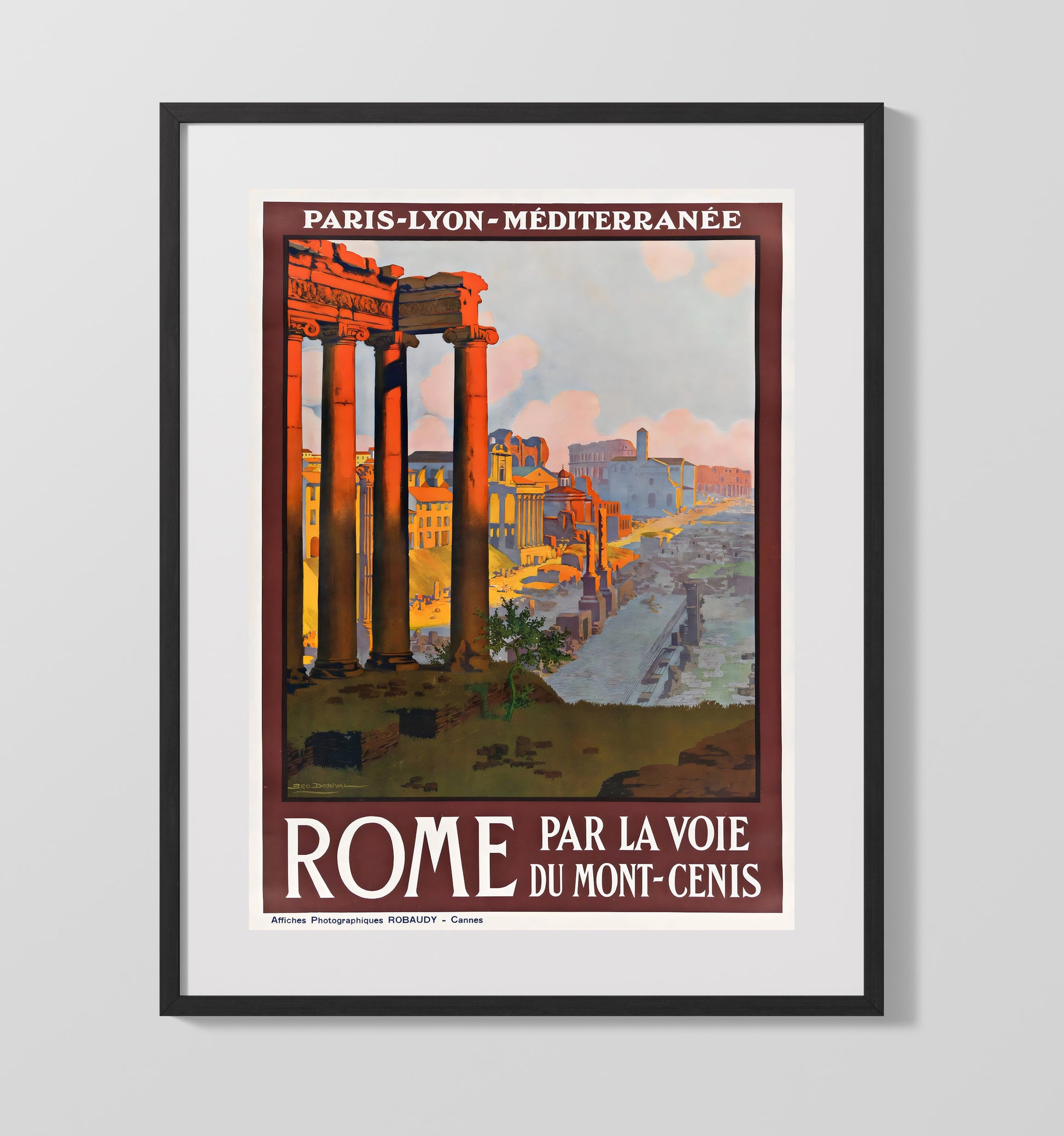 Rome Mont Cenis Line Vintage Travel Print 16x20 Gallery Frame travel wall art print