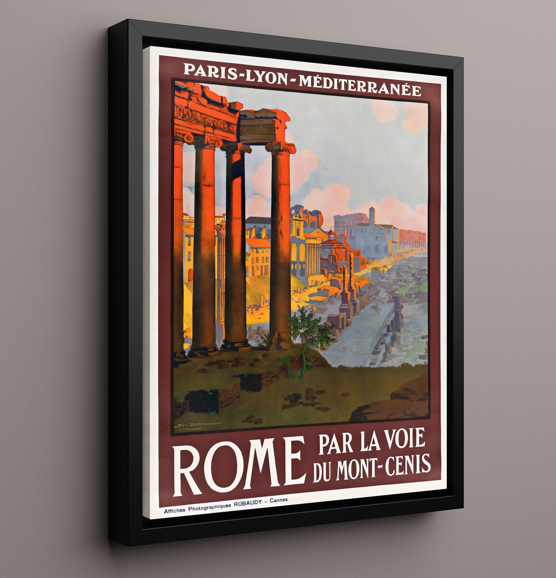 Rome Mont Cenis Line Vintage Travel Print 16x20 Framed Canvas travel wall art print