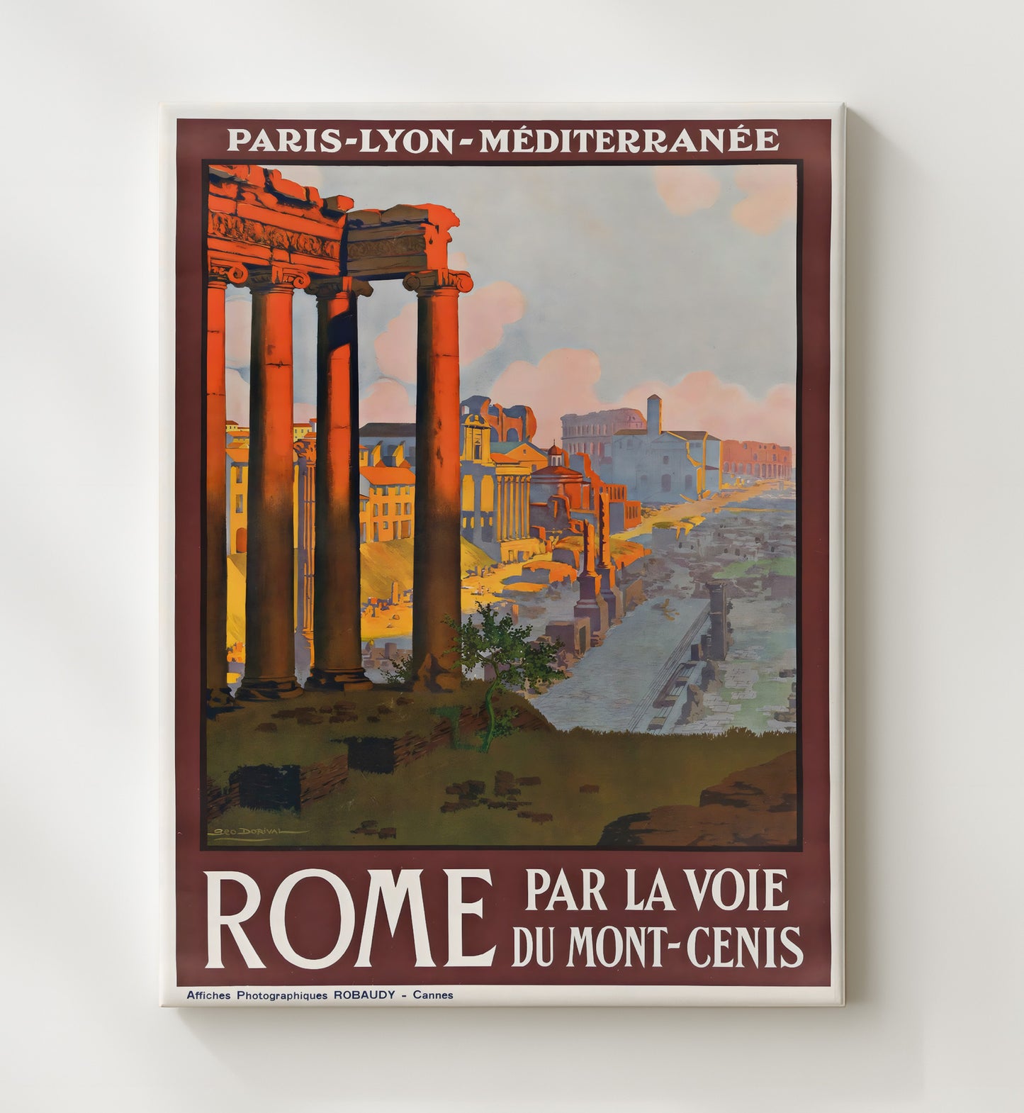 Rome Mont Cenis Line Vintage Travel Print 20x24 Canvas travel wall art print