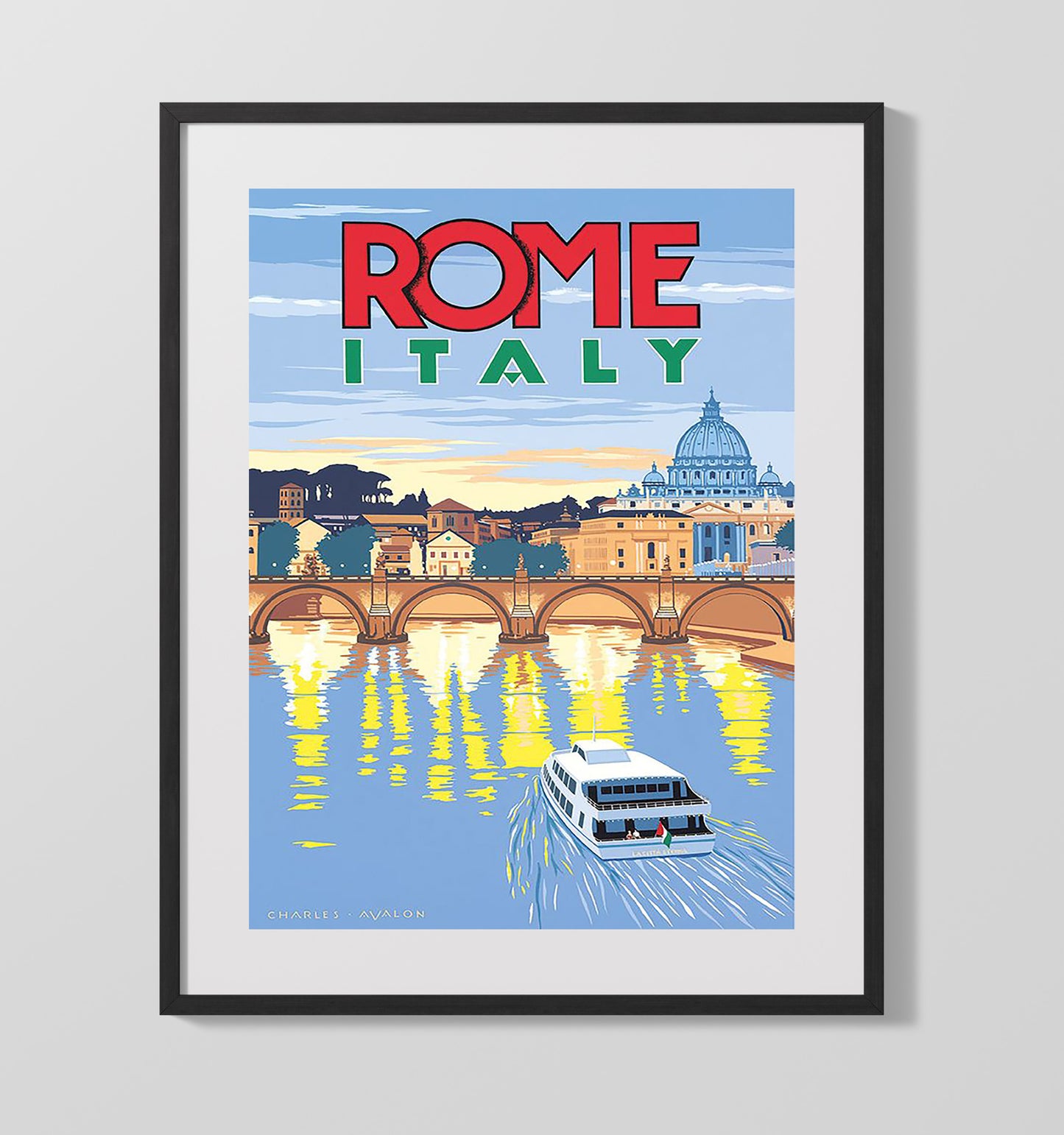 Rome St Peters Basilica Vintage Travel Print 16x20 Gallery Frame travel wall art print