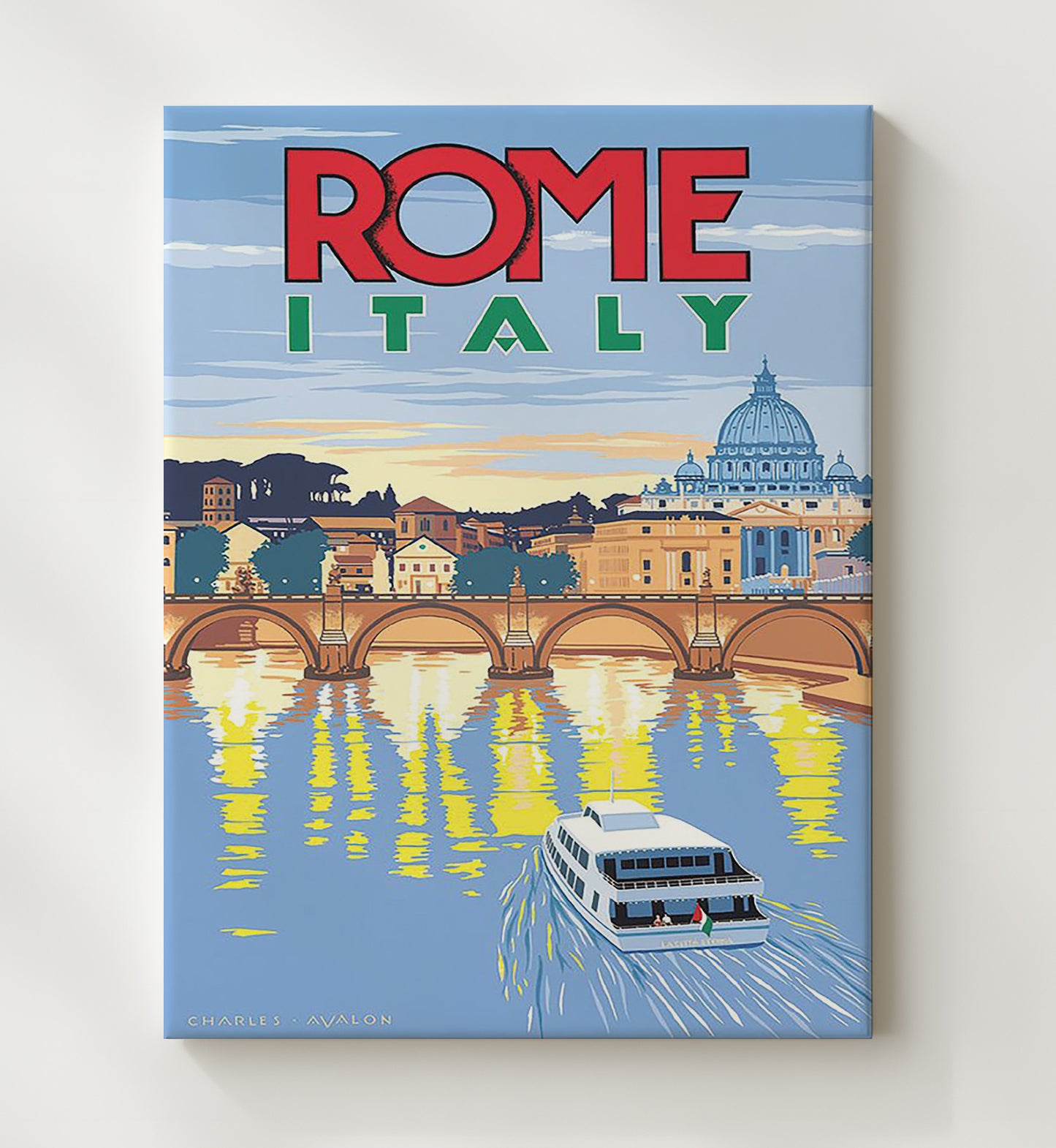 Rome St Peters Basilica Vintage Travel Print 20x24 Canvas travel wall art print