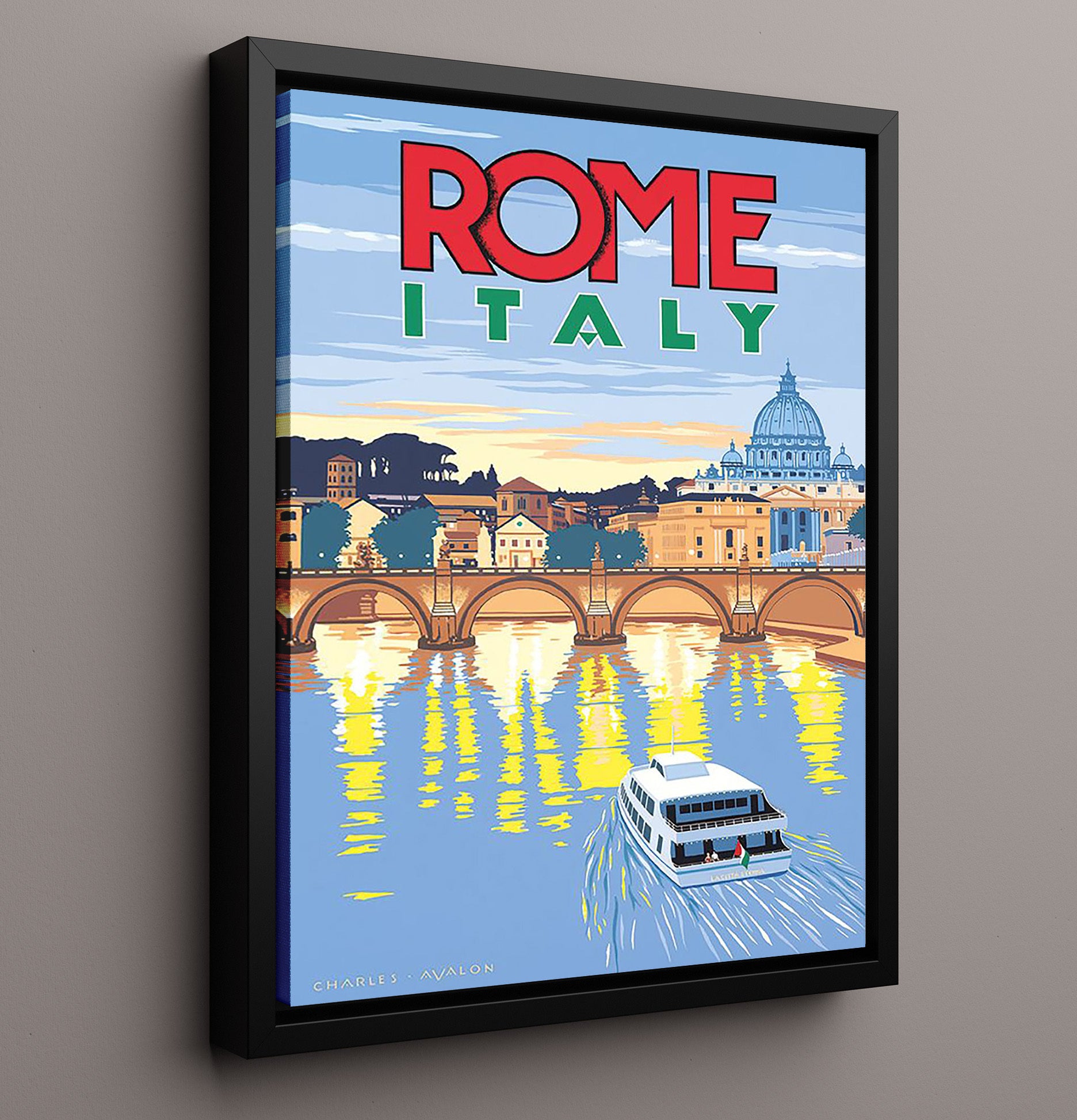 Rome St Peters Basilica Vintage Travel Print 16x20 Framed Canvas travel wall art print
