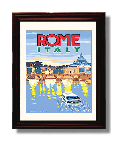 Rome St Peters Basilica Vintage Travel Print 8x10 Beveled Frame travel wall art print