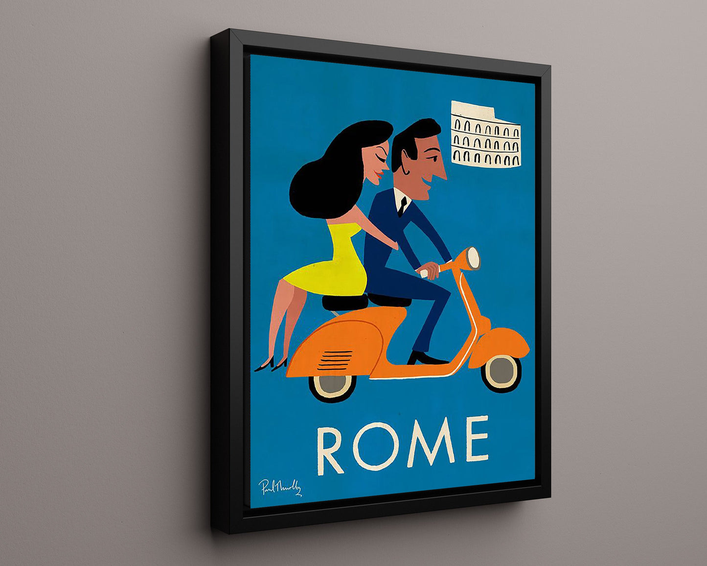 Classic Travel Poster - Rome - Vespa and Colosseum