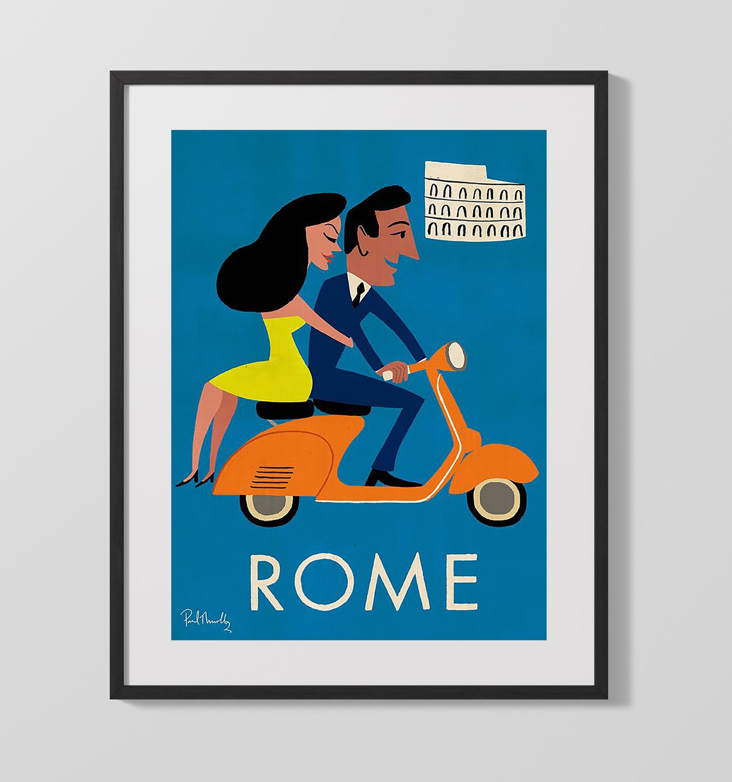 Rome Vespa and Colosseum Vintage Travel Print 16x20 Gallery Frame travel wall art print
