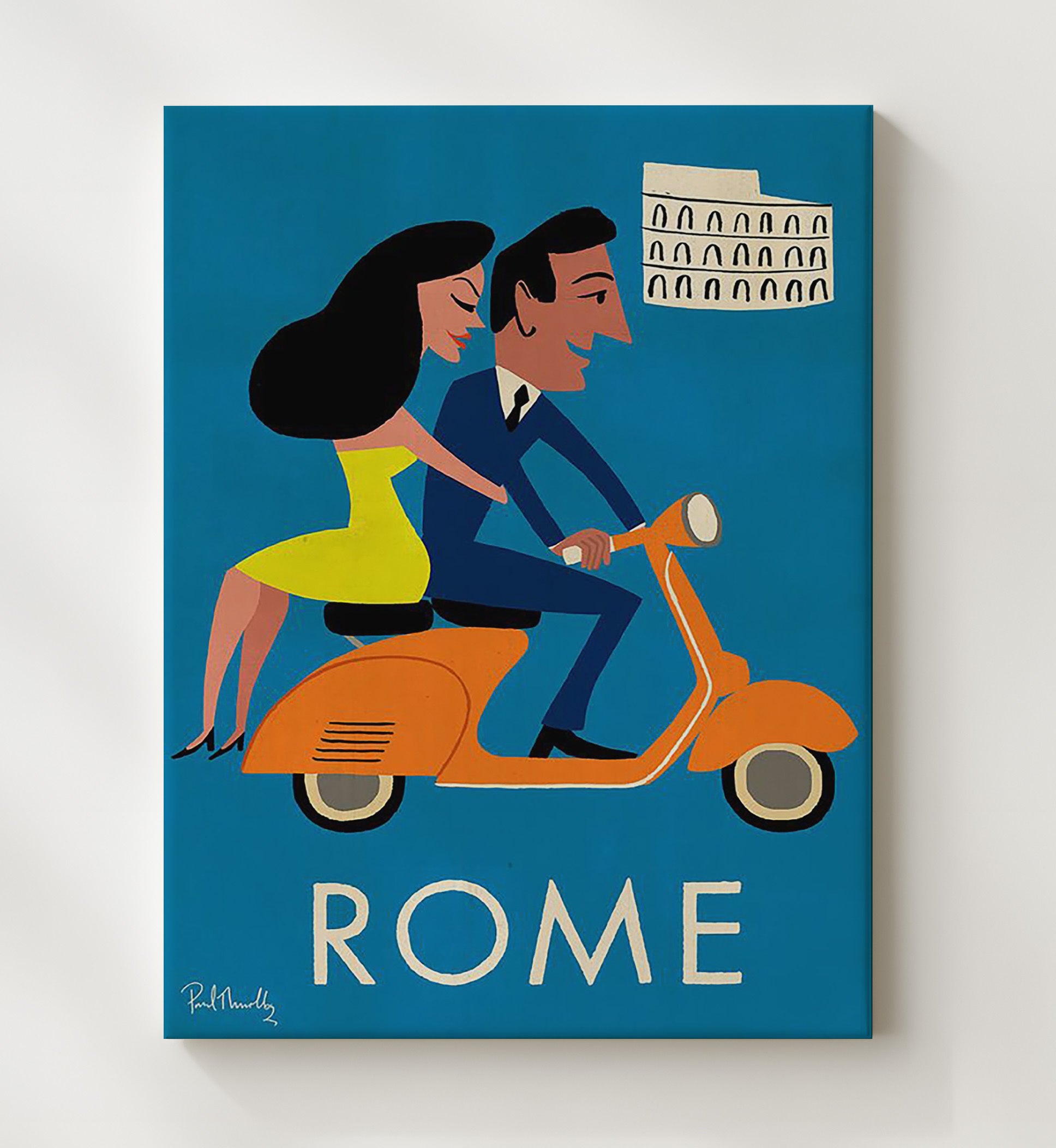 Rome Vespa and Colosseum Vintage Travel Print 20x24 Canvas travel wall art print