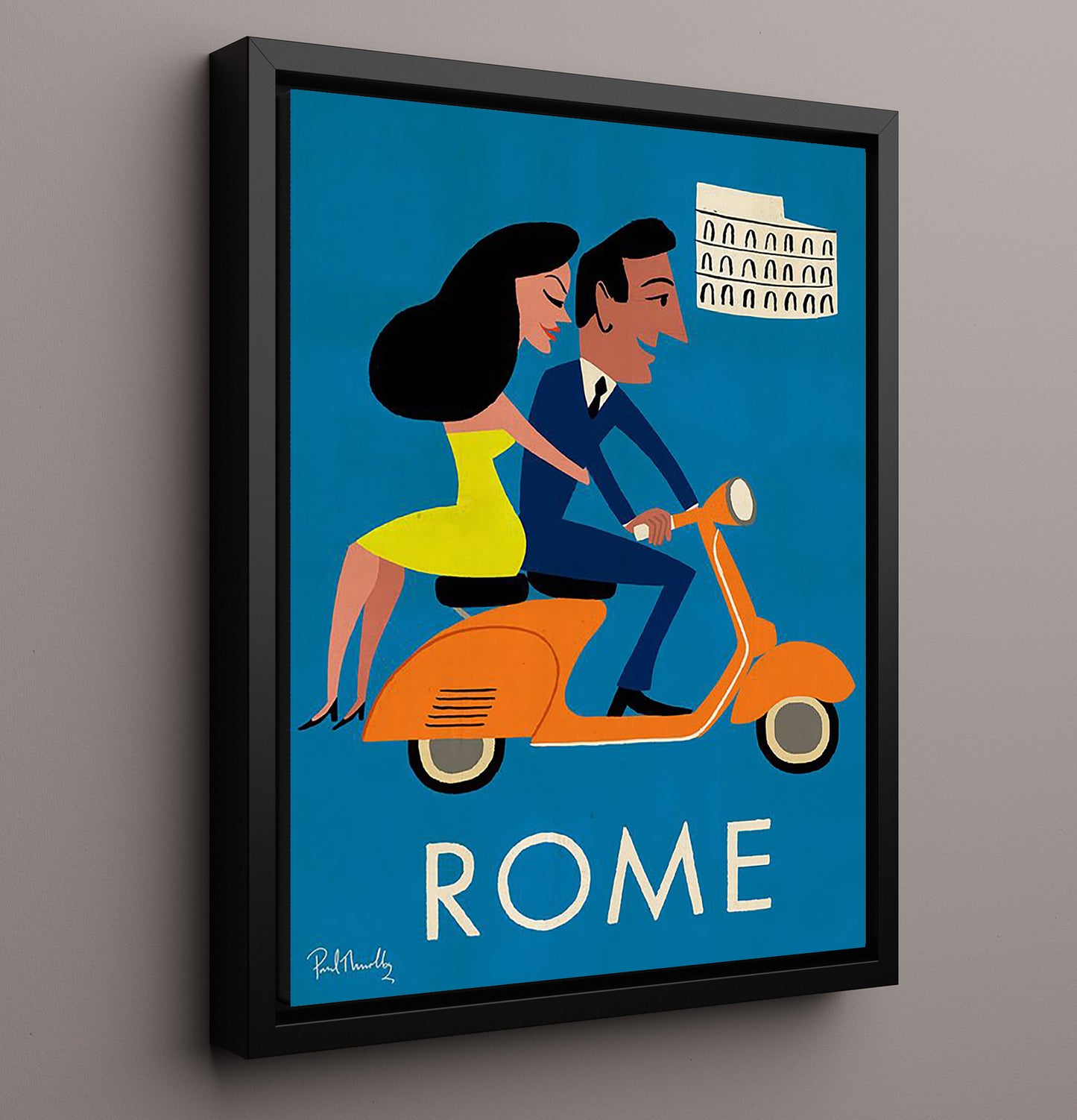 Rome Vespa and Colosseum Vintage Travel Print 16x20 Framed Canvas travel wall art print