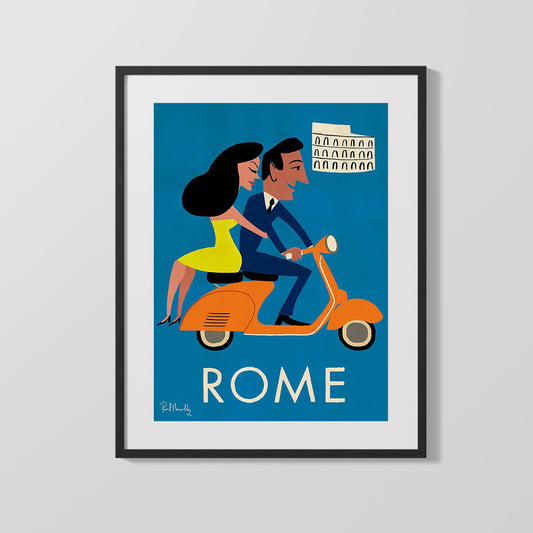 Classic Travel Poster - Rome - Vespa and Colosseum