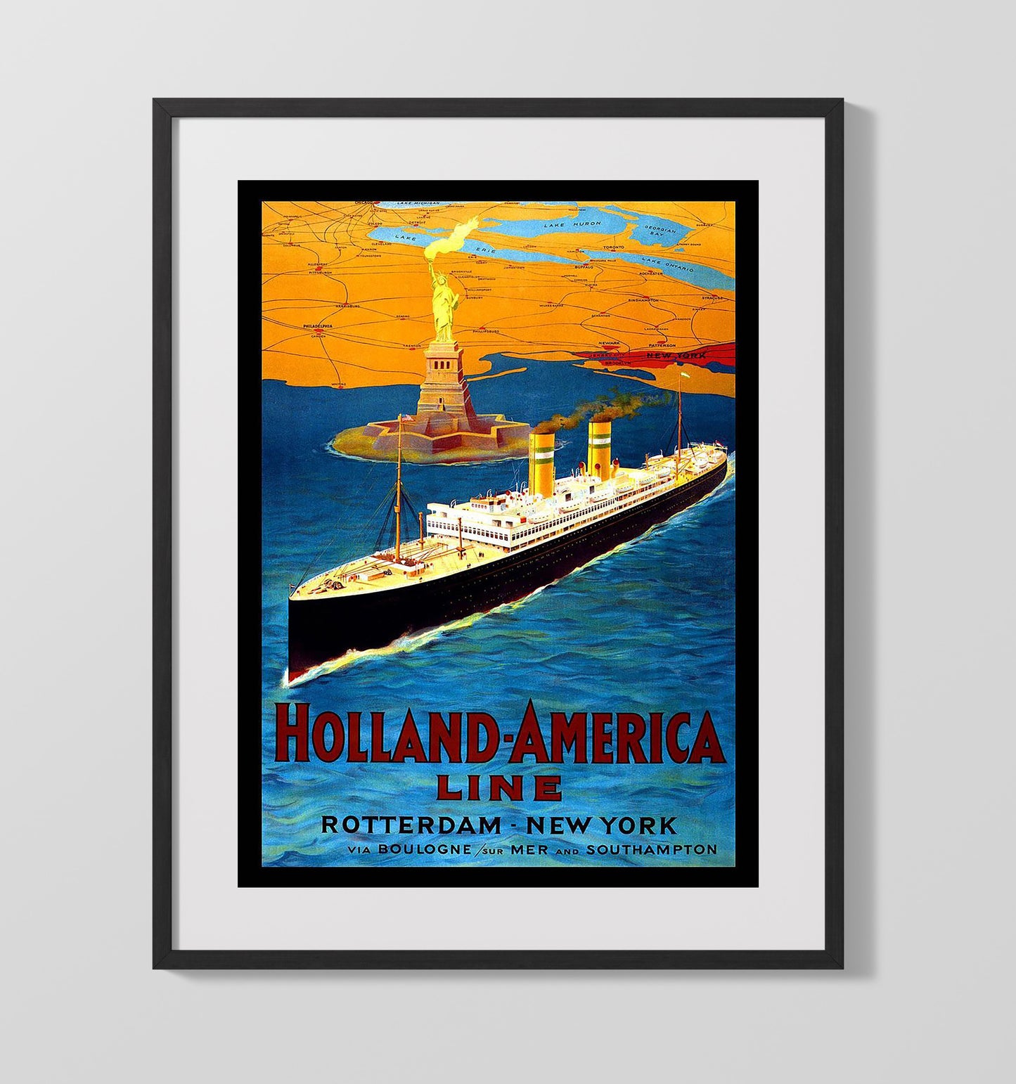Rotterdam Holland America Line 12x18 Vintage Travel Print 16x20 Gallery Frame travel wall art print