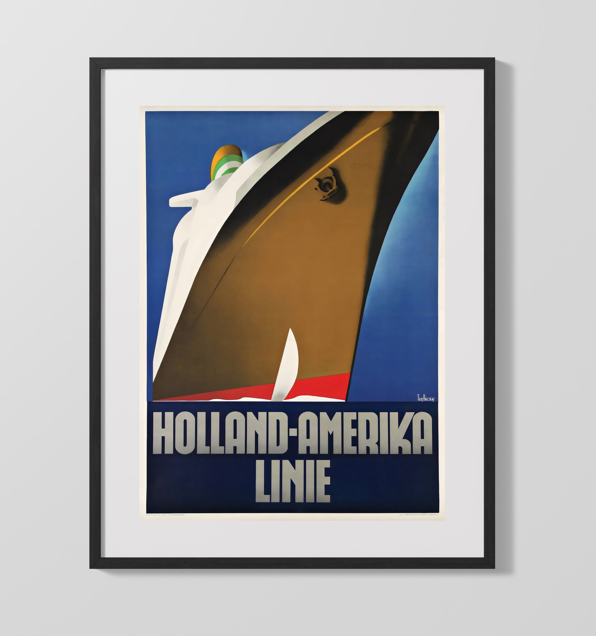 Rotterdam Holland America Line (2) Vintage Travel Print 16x20 Gallery Frame travel wall art print